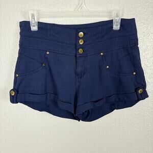 Miss Posh Size Large High Waisted Navy Shorts Gold Buttons Pockets Sailor Style